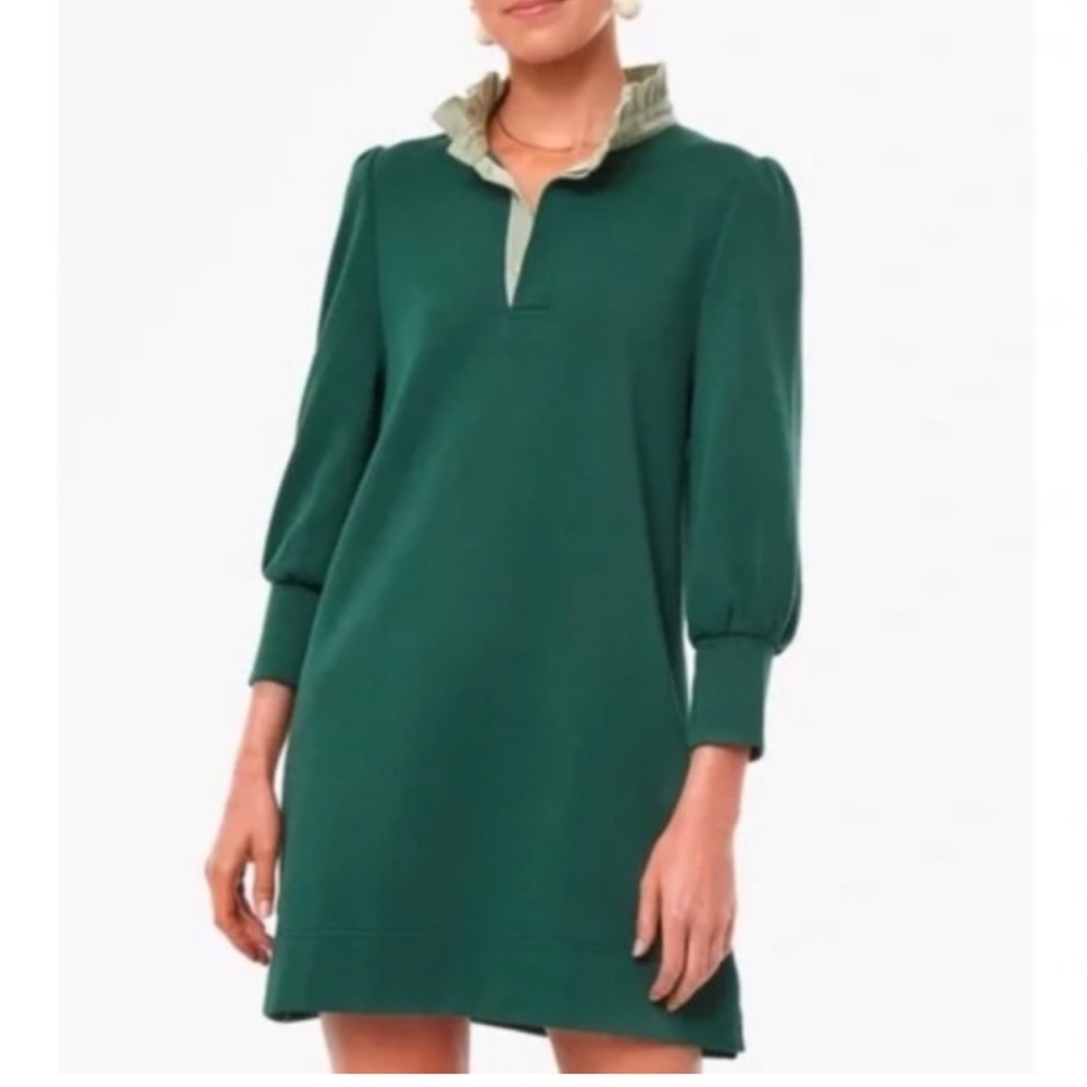 Pomander Place Forest Green Long Sleeve Ruffle Collar Dress